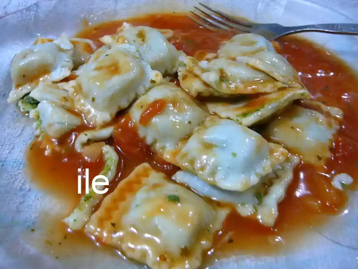 Ravioles de sesos y verdura