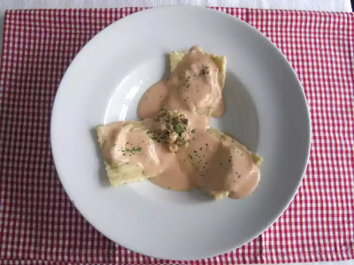 Raviolis con Gambas, Puerros y Setas - foto 2