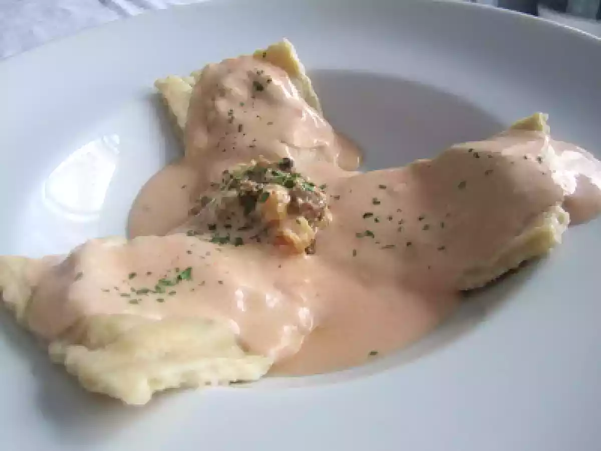 Raviolis con Gambas, Puerros y Setas - foto 3