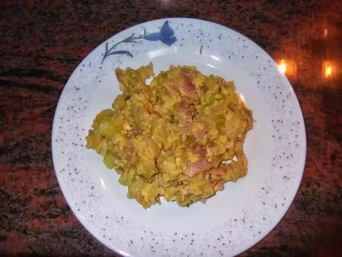 Revuelto de calabacines y Jamon York