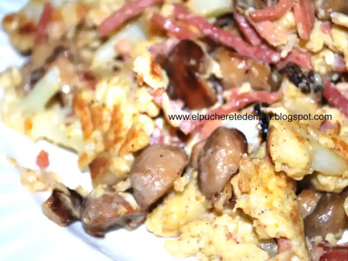 Revuelto de coliflor, champiñones e hilos de jamón curado - foto 3