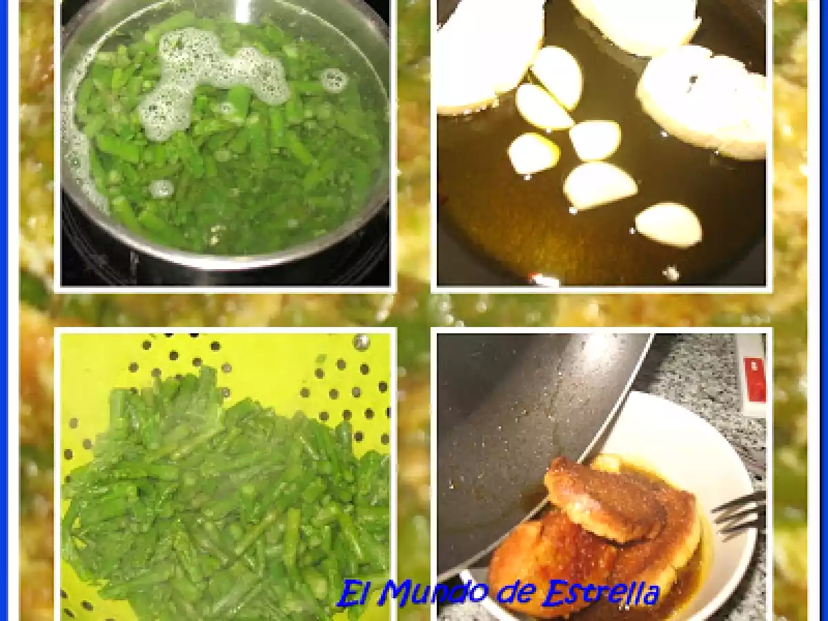 Revuelto de esparragos esparragados con gambas - foto 2