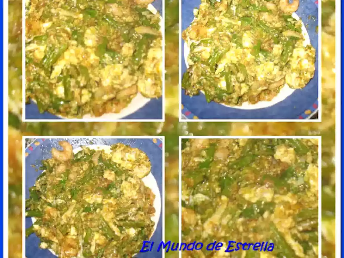 Revuelto de esparragos esparragados con gambas - foto 3