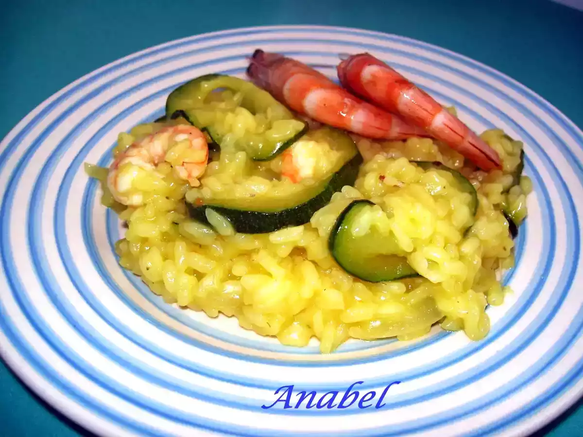 Risotto con gambas y calabacin al azafran