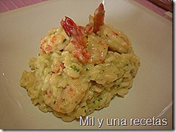 Risotto con langostinos y calabacín