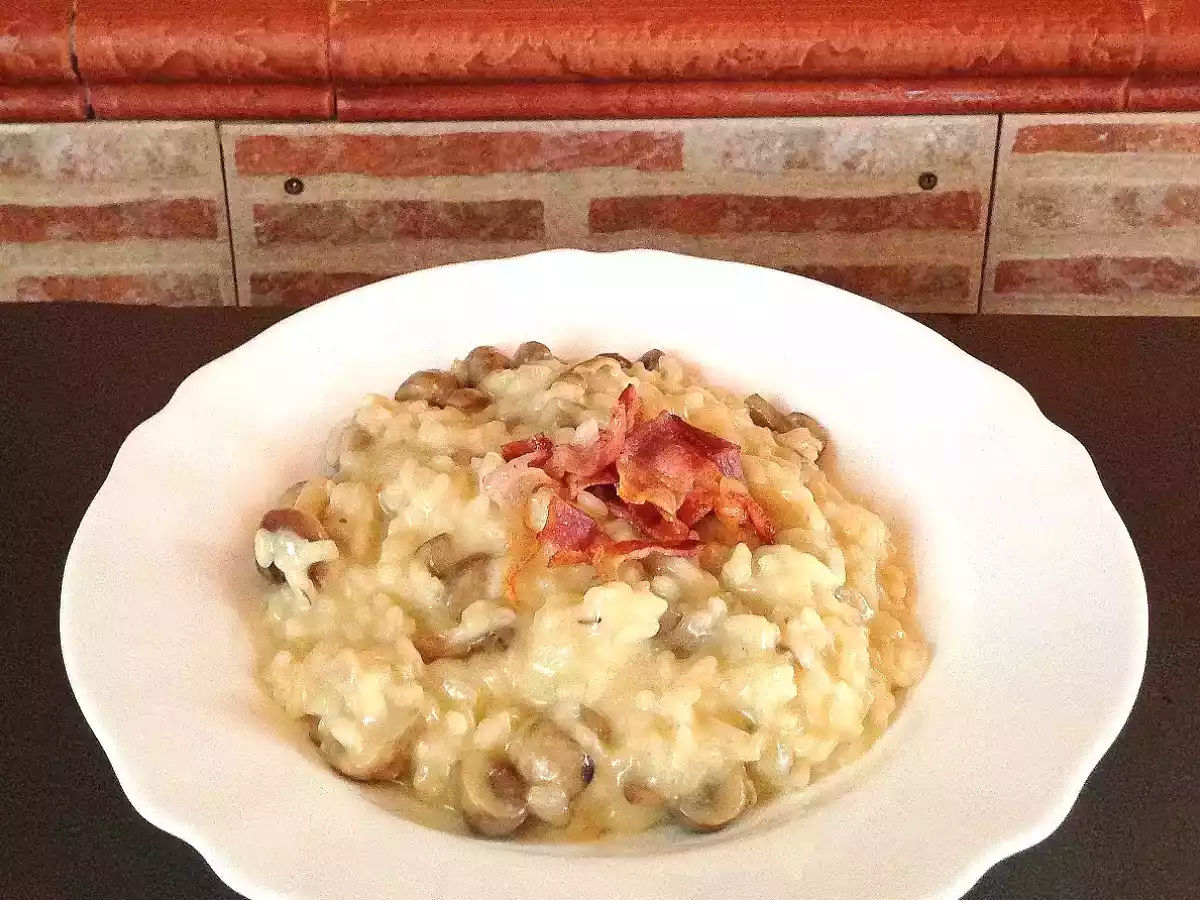 Risotto de setas con toque ibérico