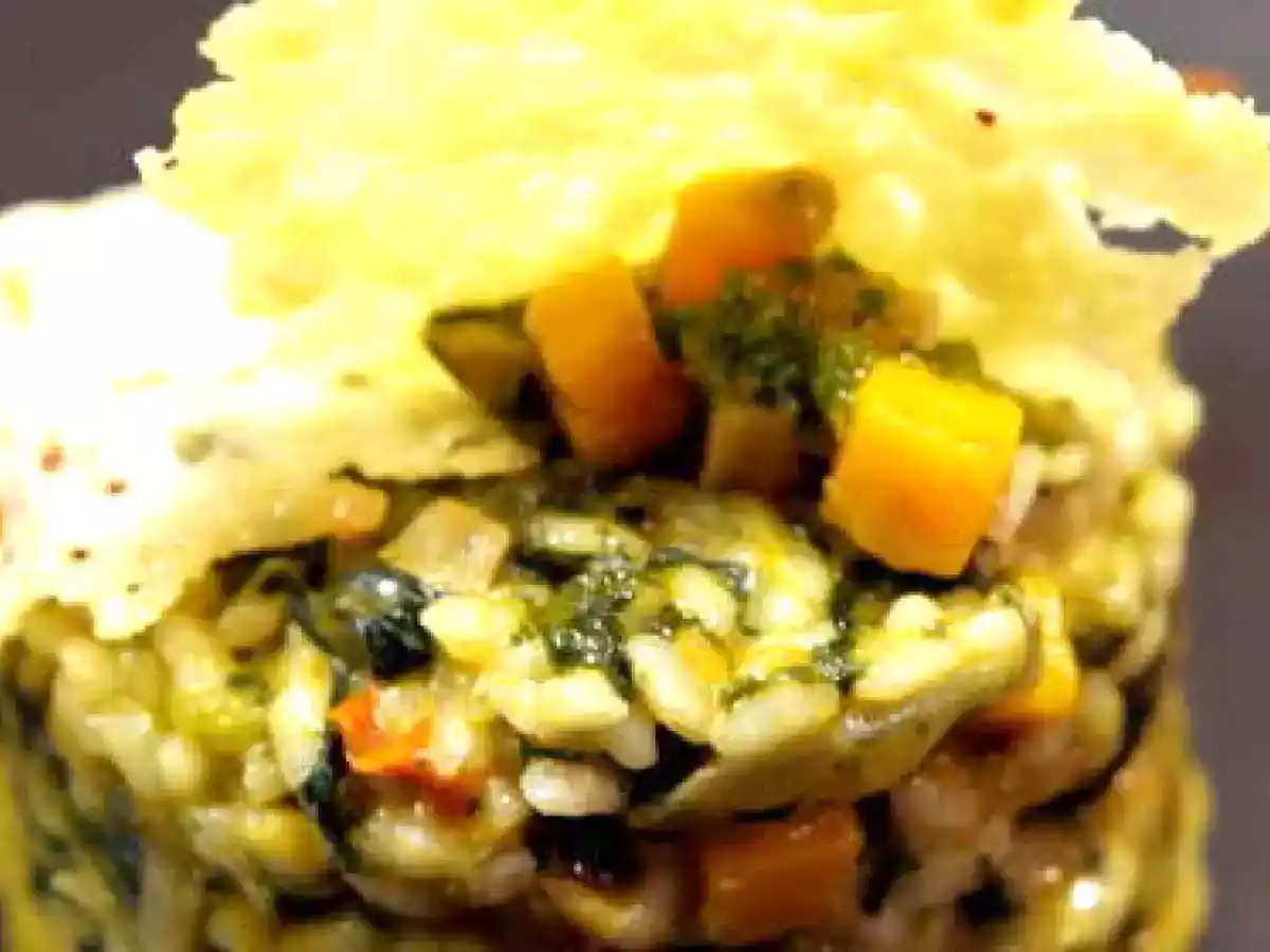 Risotto de verduras con peineta de queso