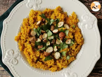 Risotto vegano con quinoa, calabaza, avellanas y cilantro: Quinotto