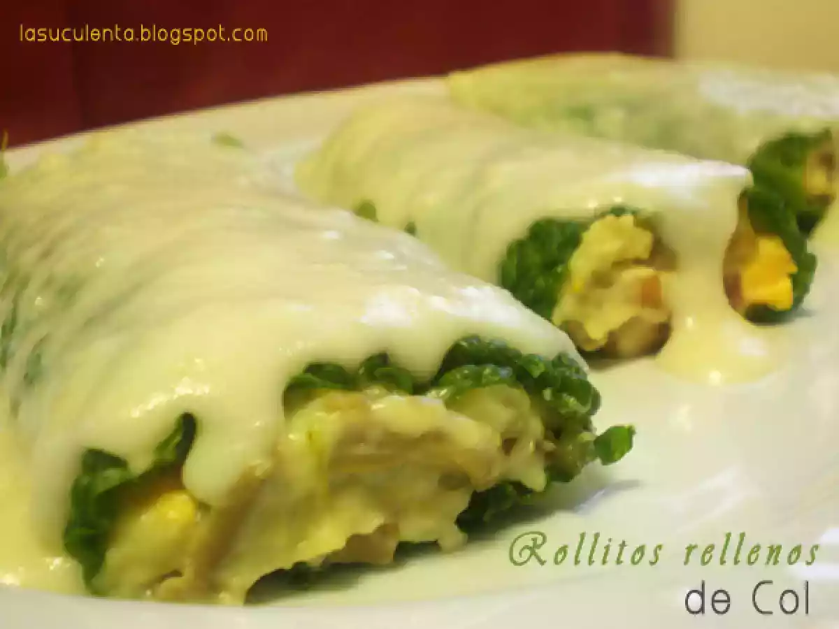 Rollitos de col rellenos de setas y jamón