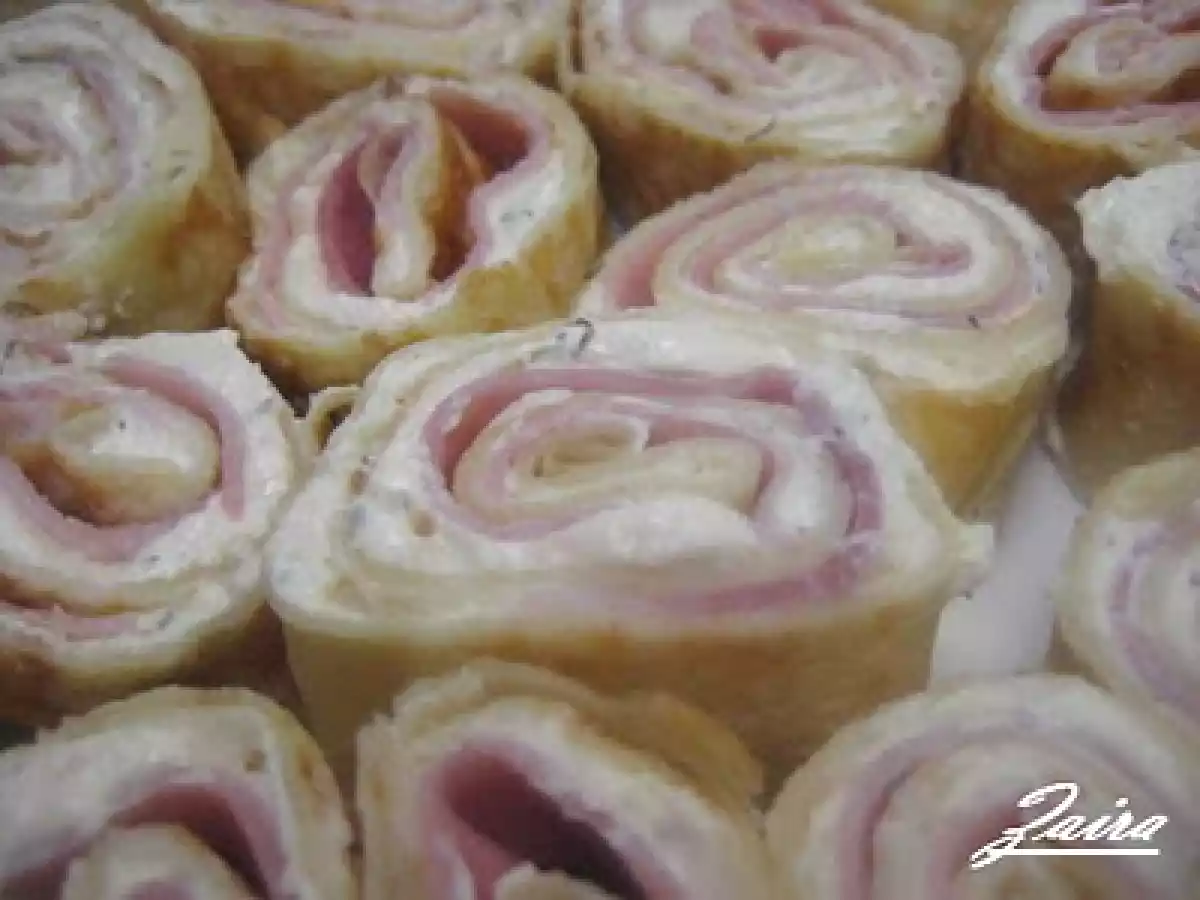 Rollitos de crepes con jamón y queso - foto 2