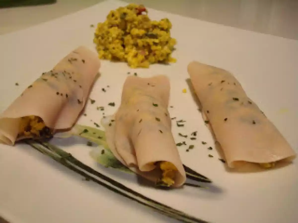 Rollitos de pavo rellenos de verduritas y havarti