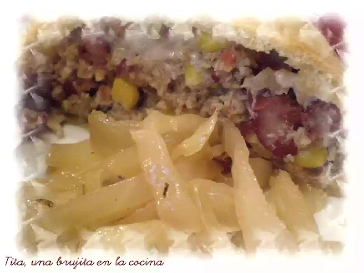 Rollo de carne con cama de repollo