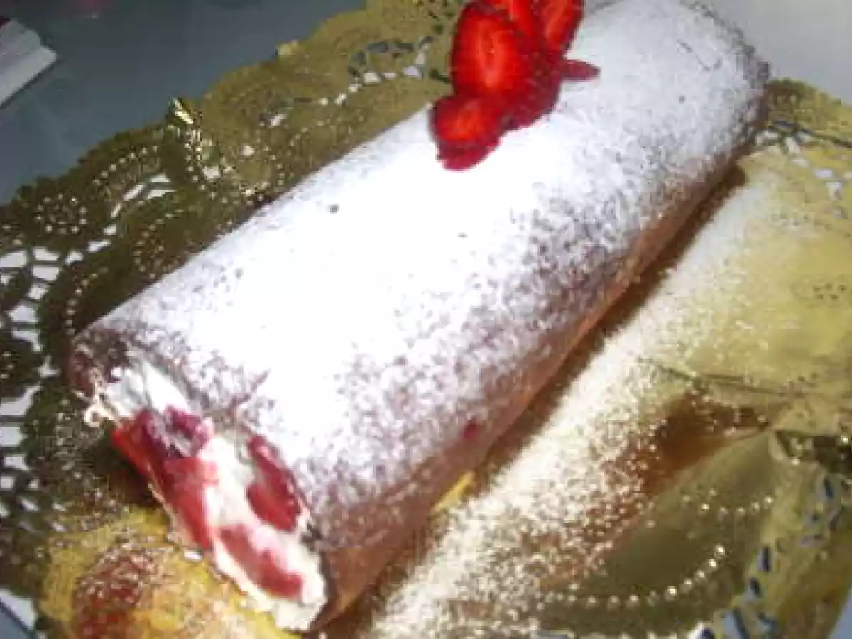 Rollo de Chocolate, Nata y Fresas
