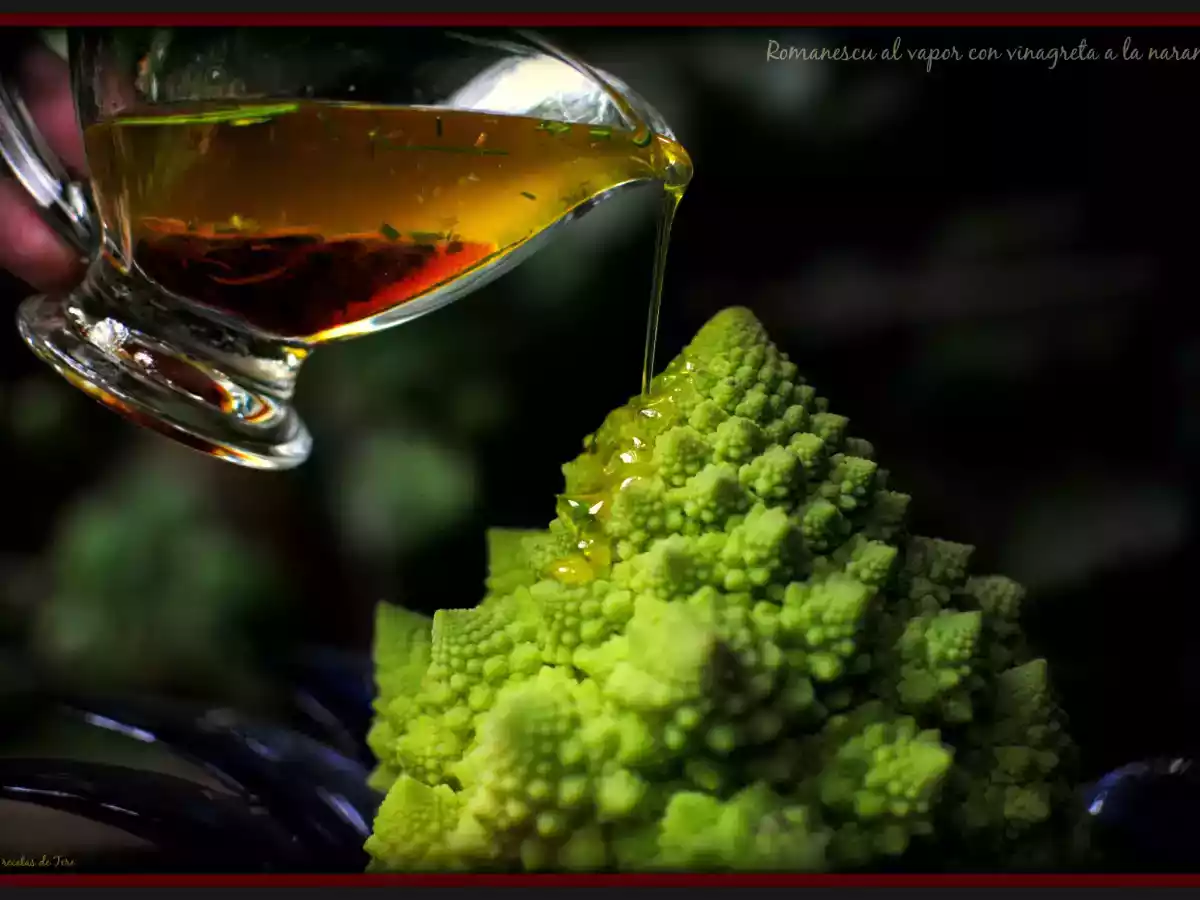 Romanesco al vapor con vinagreta de naranja