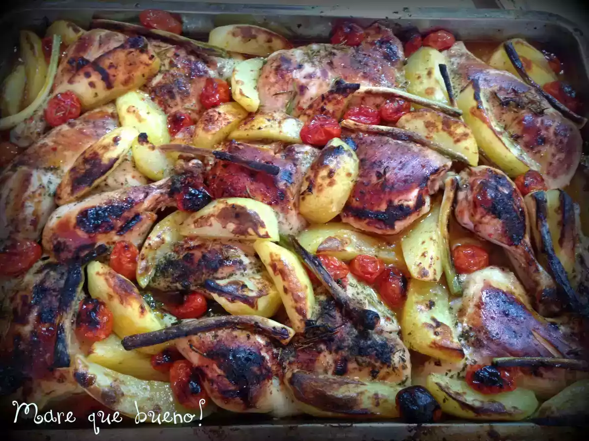 Rustidera de pollo con glaseado de miel, romero y limon (en horno de lena)