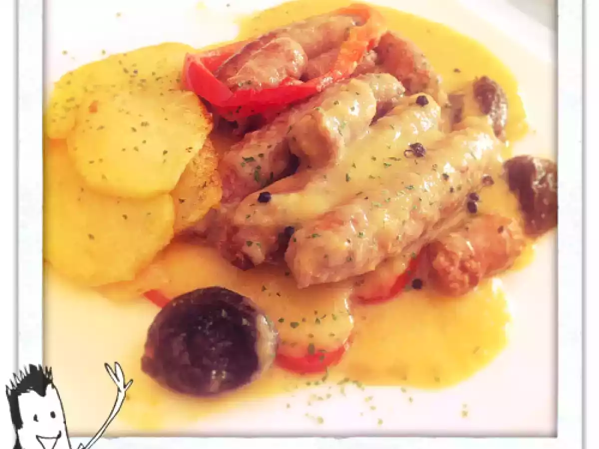 Salchichas al vino blanco con ciruelas