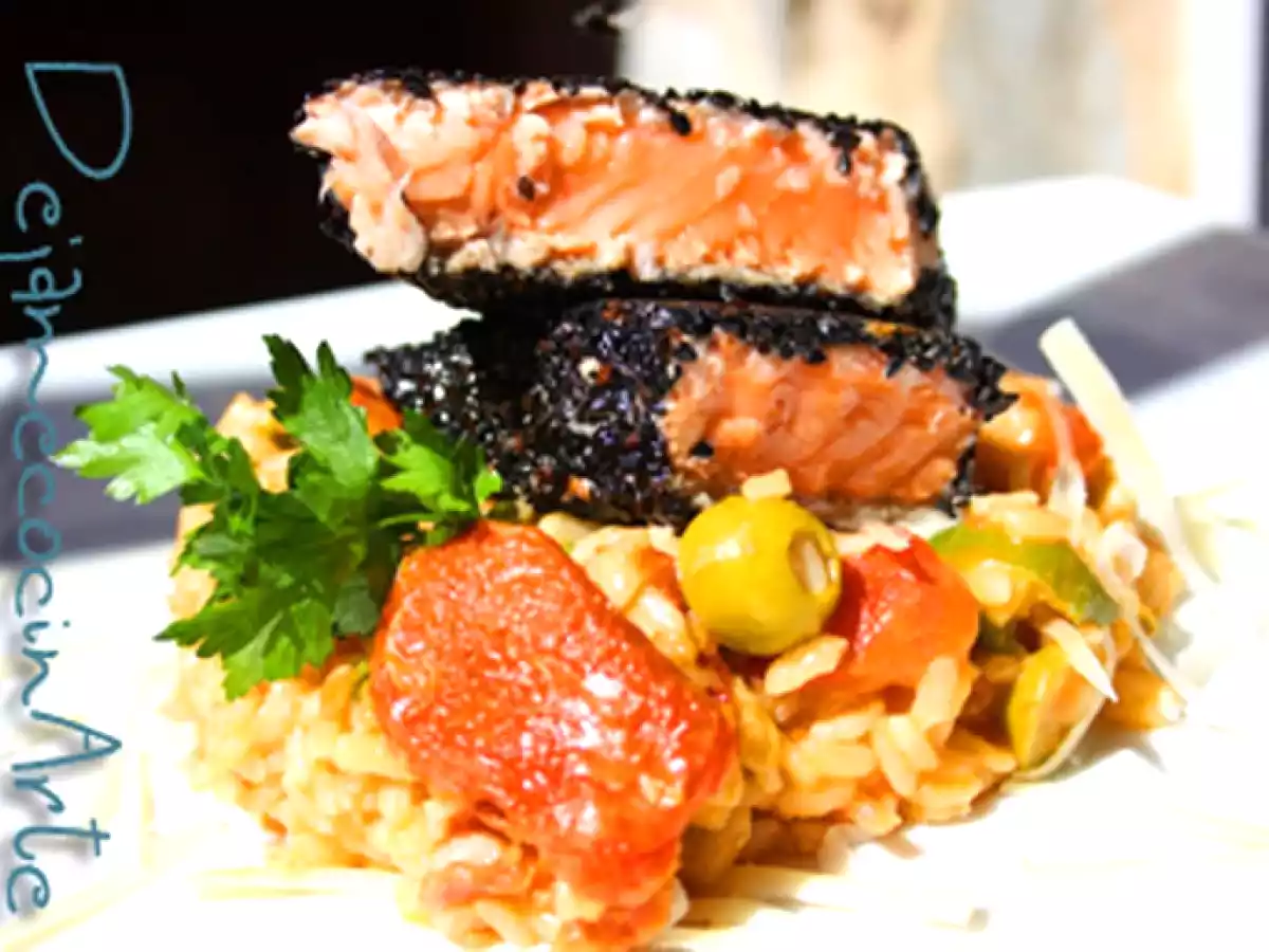 Salmón con Costra de Sésamo y Risotto - foto 2