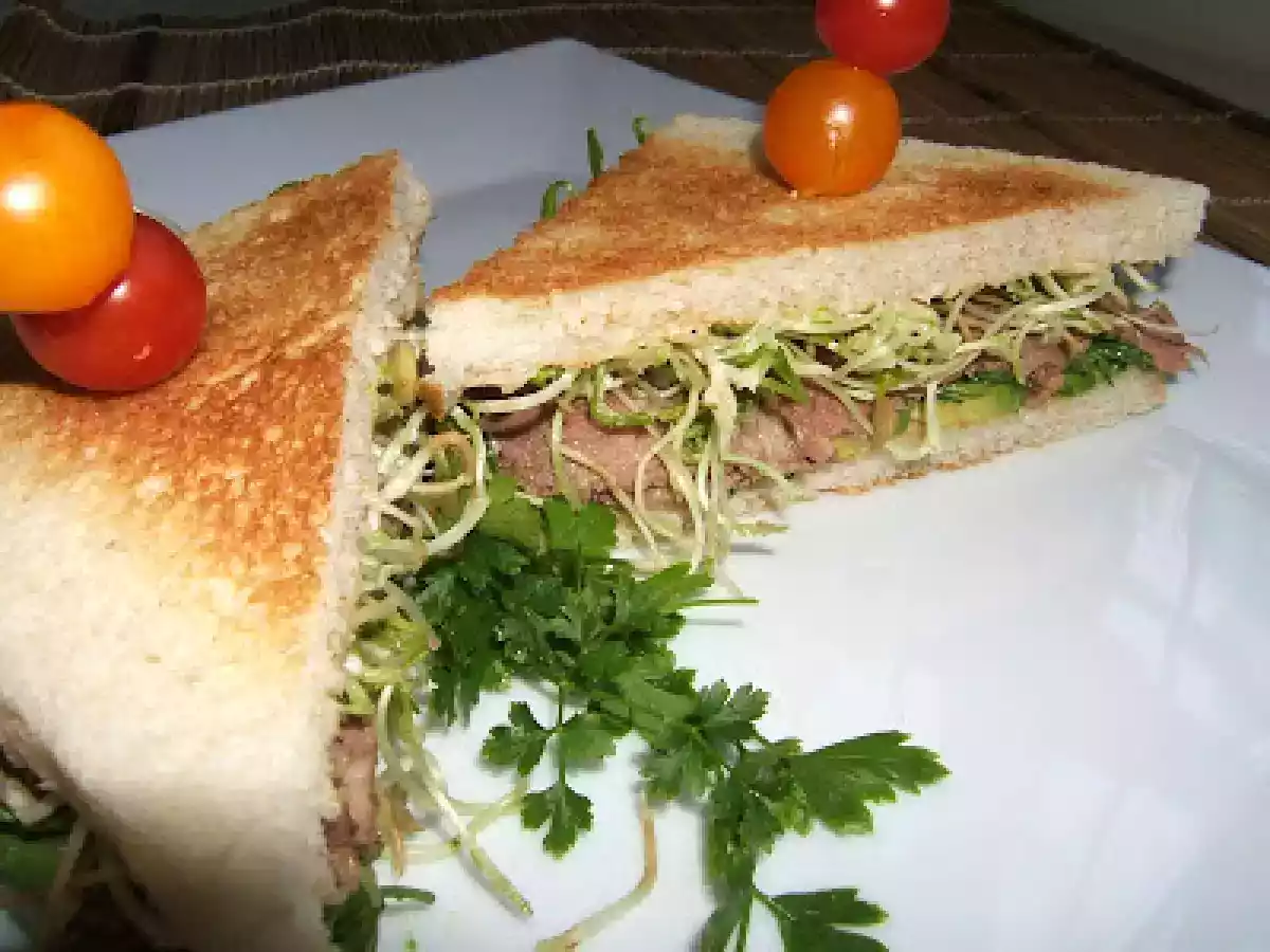 SANDWICH DE CARNE ASADA, PALTA Y BROTES