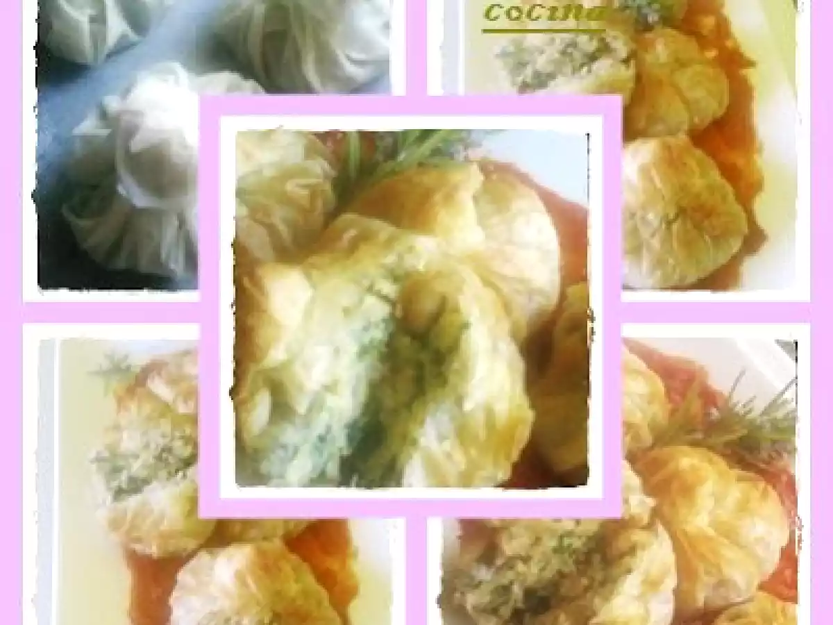 Saquitos de espinacas y gambas