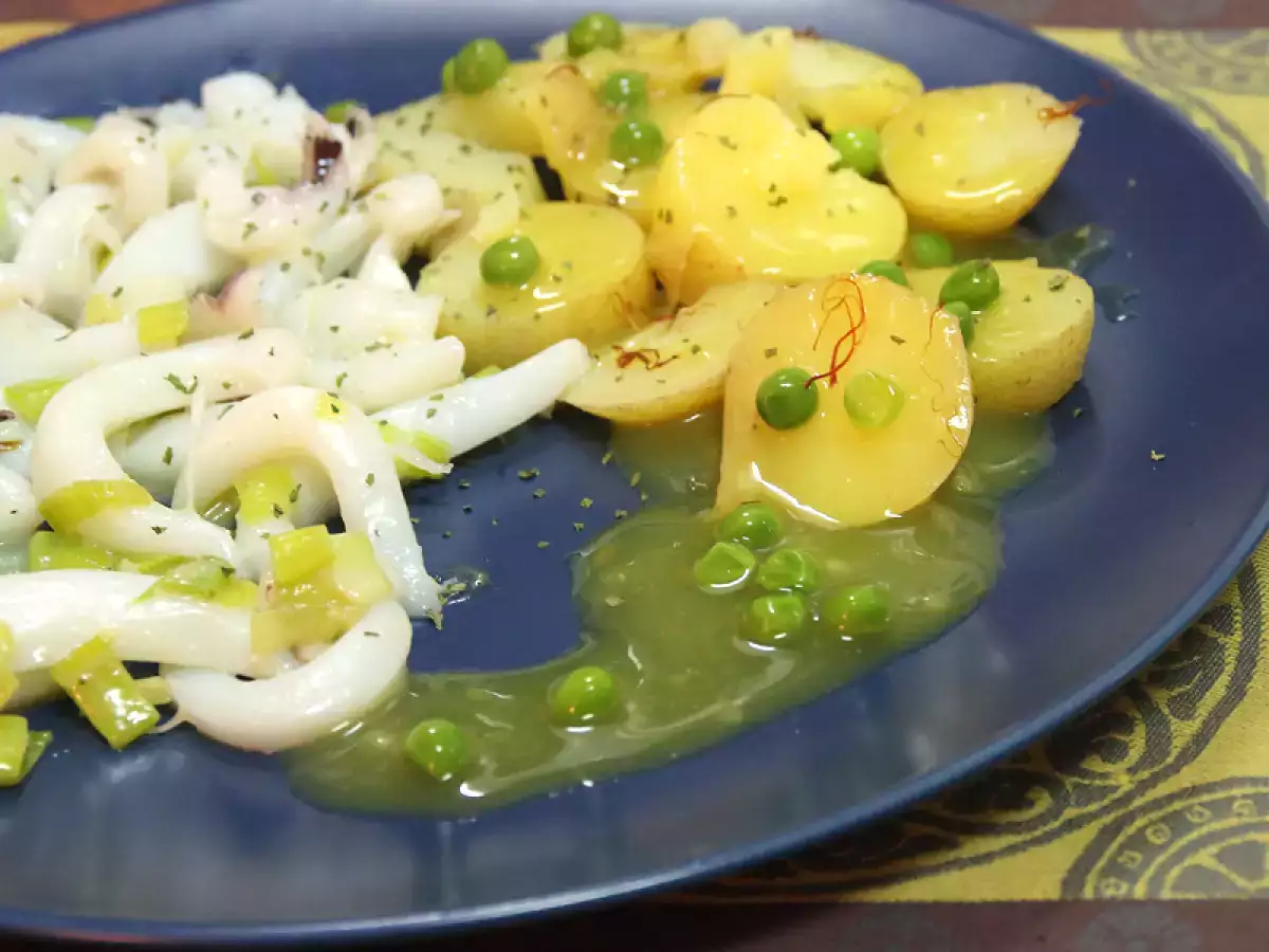 Sepia salteada con salsa de azafrán