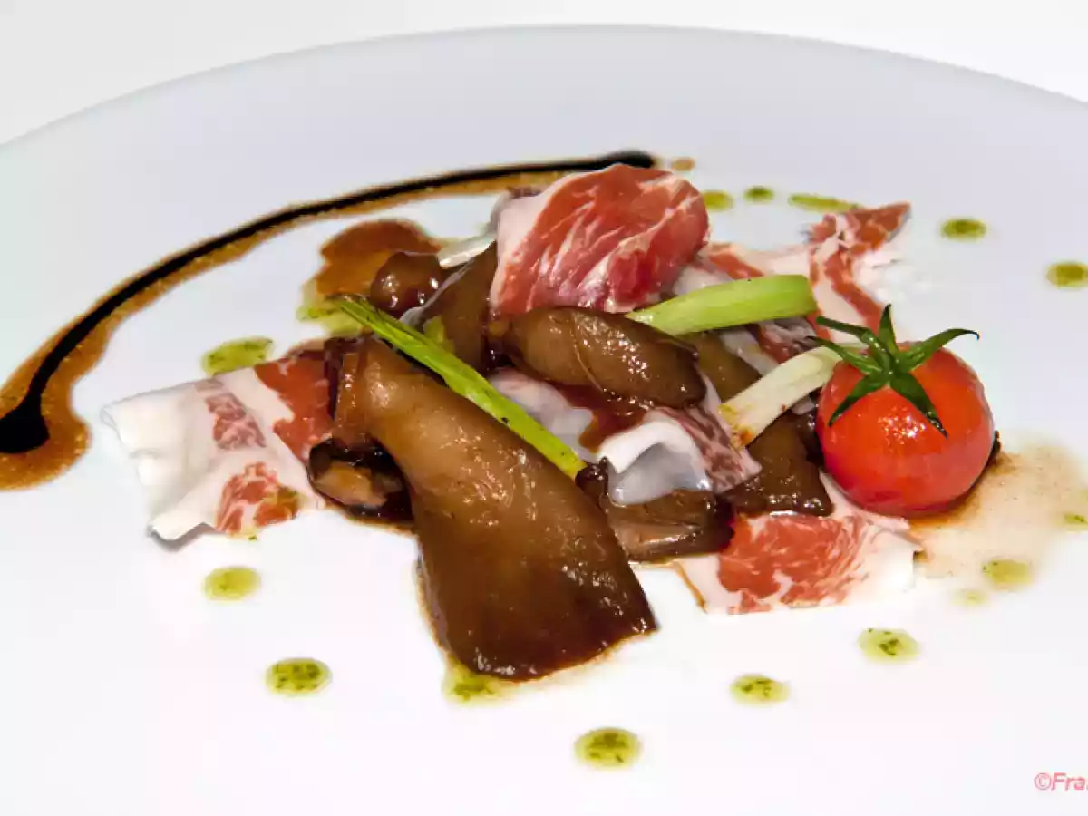 Setas de cardo con ibérico a la miel