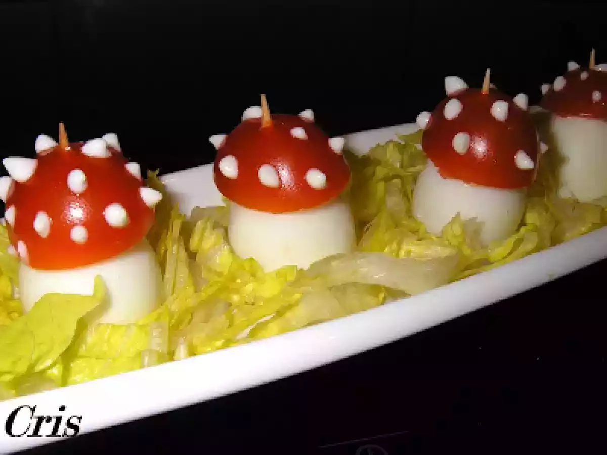 Setas de huevos de codorniz.