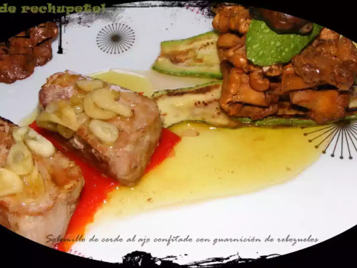 Solomillo de cerdo al ajo confitado con guarnición de setas - foto 3
