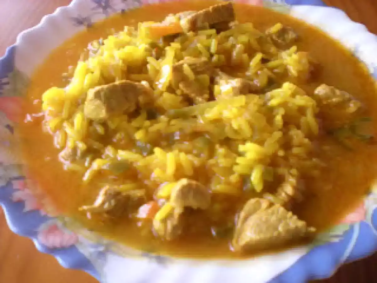 Solomillo de cerdo en arroz caldoso
