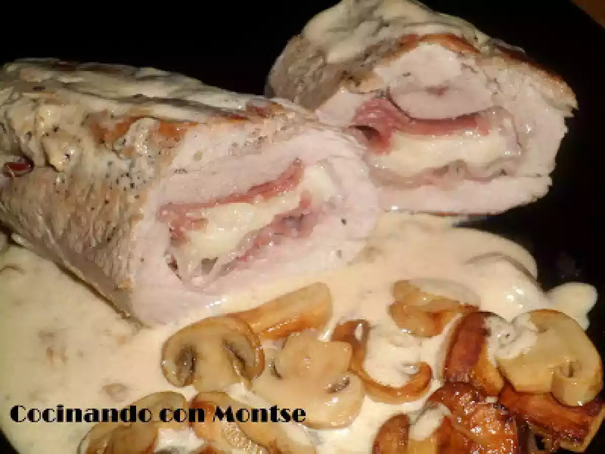 Solomillo relleno de jamón, beicón y queso