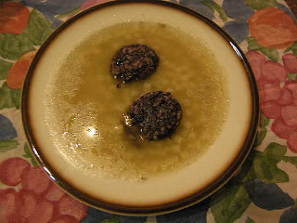 SOPA CON CON CALDO DE APROVECHAMIENTO Y MORCILLA RIOS Y PREMIO