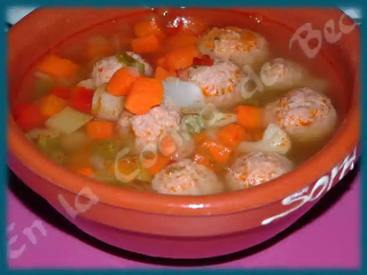 Sopa de verduras y albóndigas