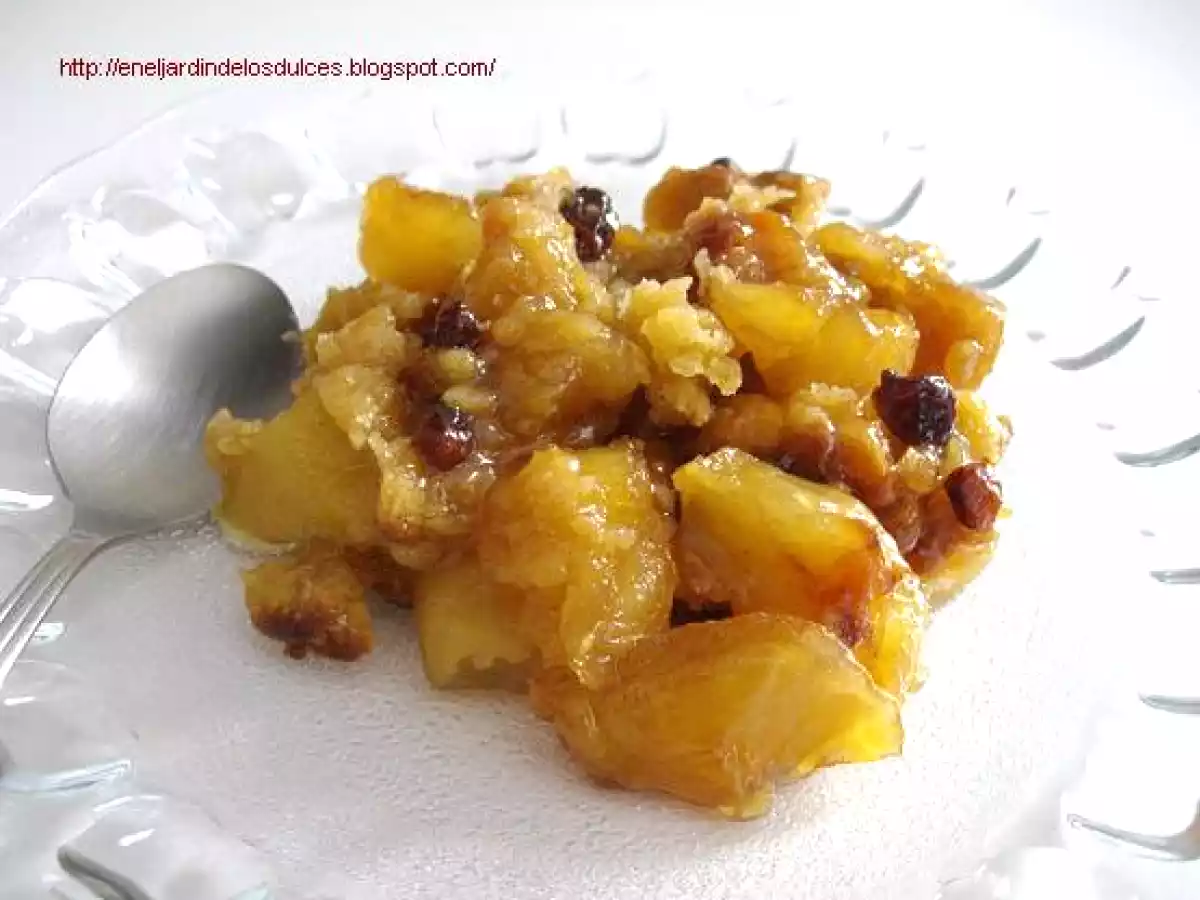 Streusel o crumble de manzana y pasas caramelizadas