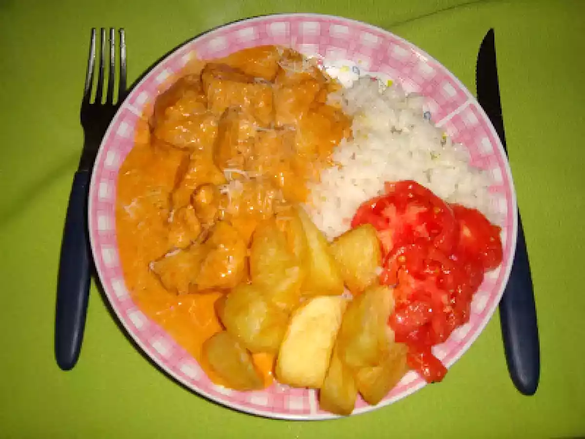 Strogonoff de pollo con arroz