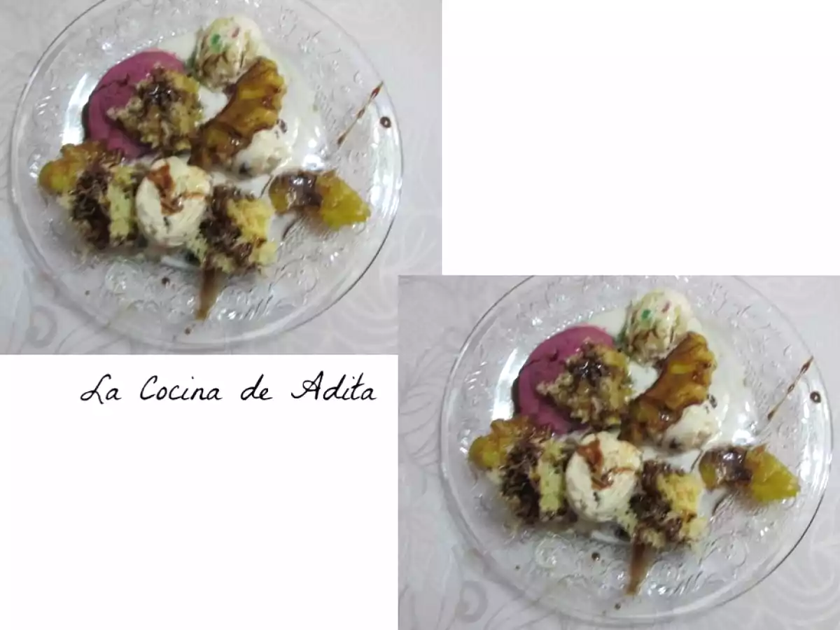 Surtido de helados, con piña caramelizada y bizcocho esponja - foto 8