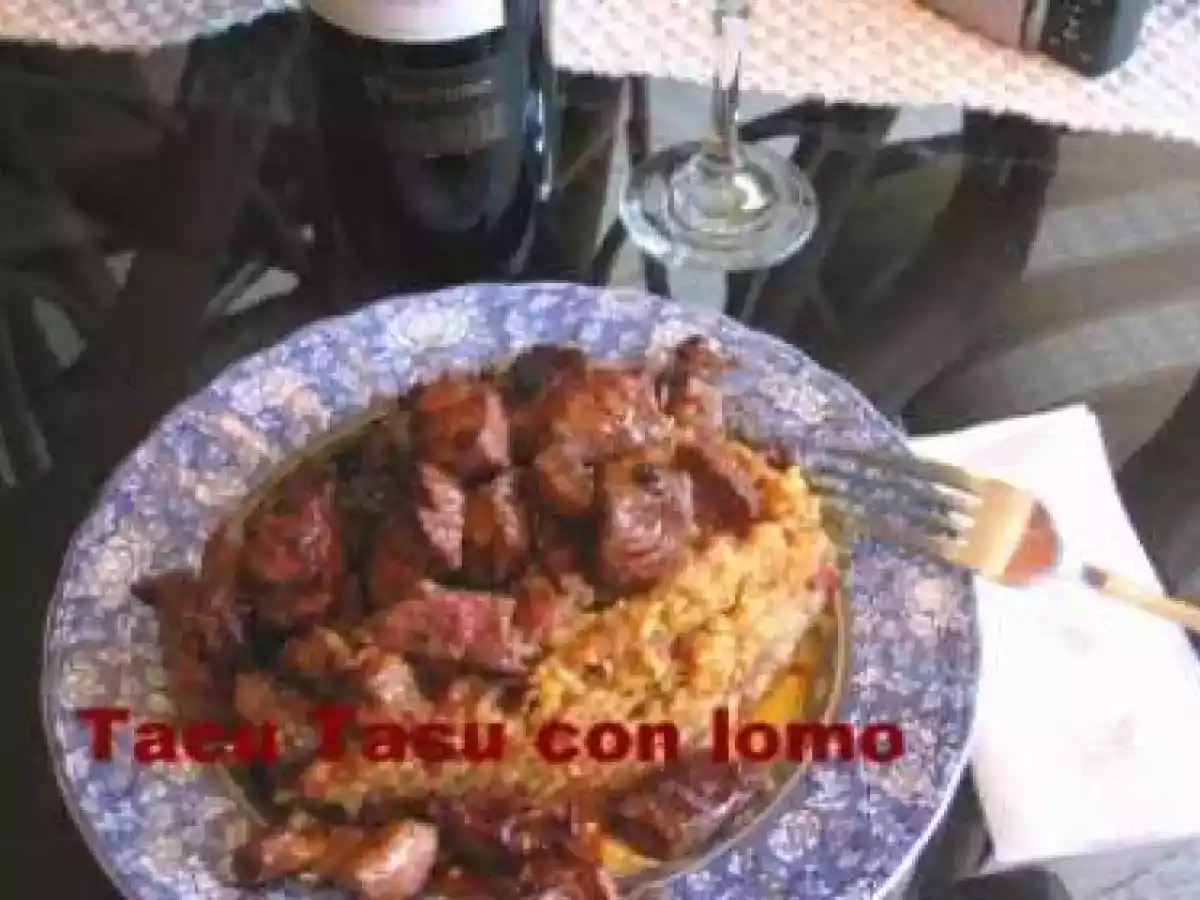 Tacu tacu de frijoles con lomo