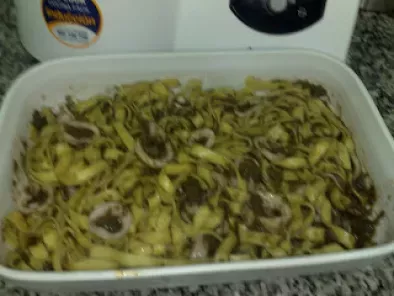 Tagliatelle con calamares en su tinta ( pasta fresca)