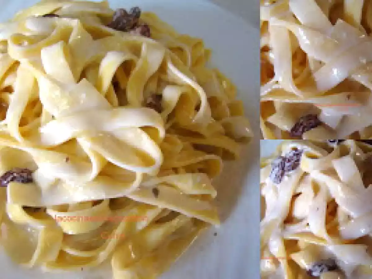 Tagliatelle con roquefort y pasas corinto