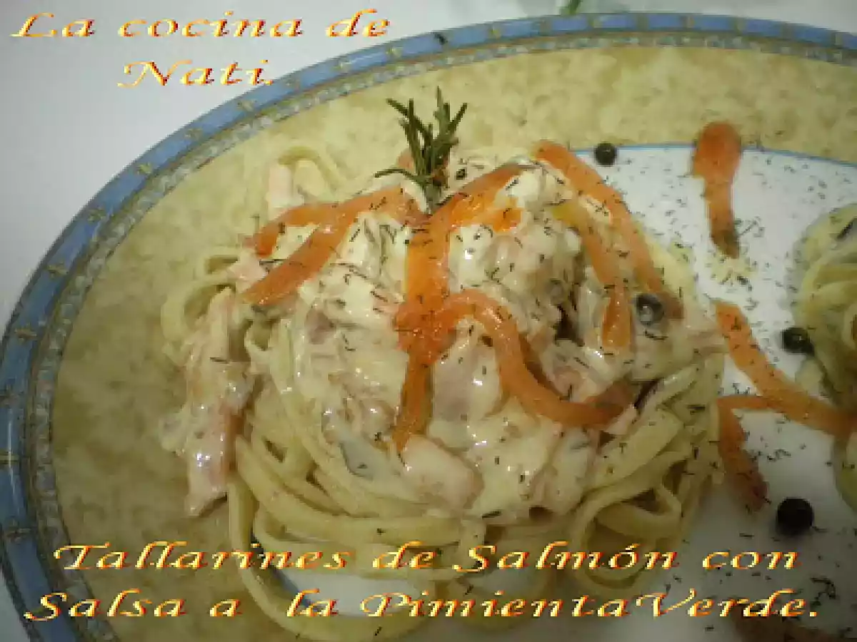 TALLARINES DE SALMÓN CON SALSA A LA PIMIENTA VERDE. - foto 2