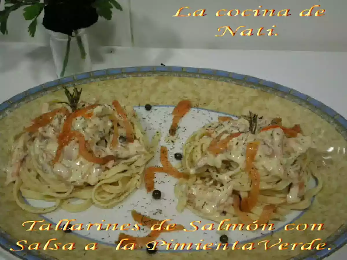 TALLARINES DE SALMÓN CON SALSA A LA PIMIENTA VERDE. - foto 3
