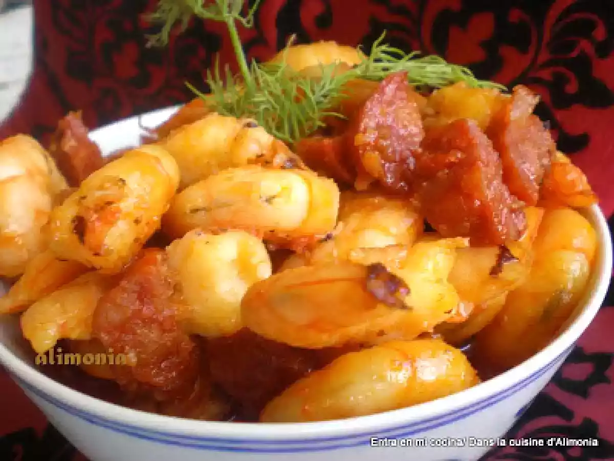 TAPAS : Gambas y chorizo a la reduccion de vino de Malaga