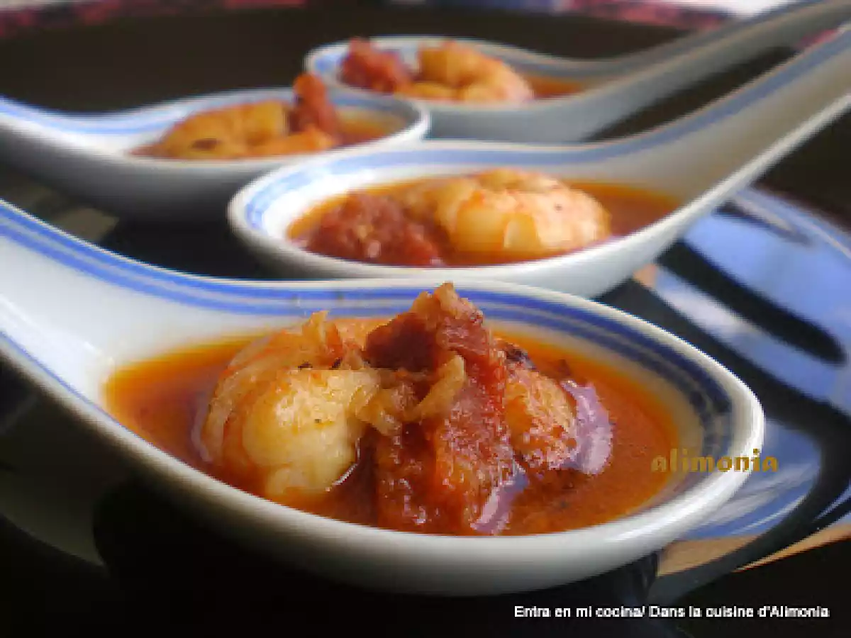 TAPAS : Gambas y chorizo a la reduccion de vino de Malaga - foto 2