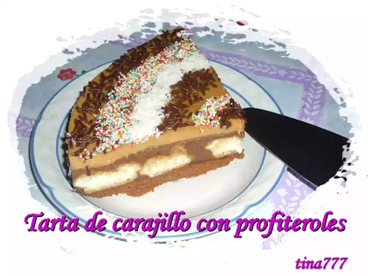 Tarta de carajillo y profiteroles