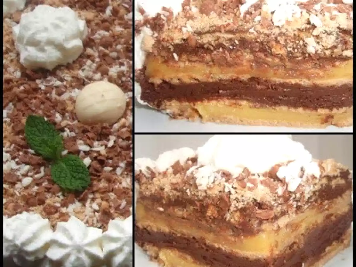 Tarta de galletas con chocolate y flan