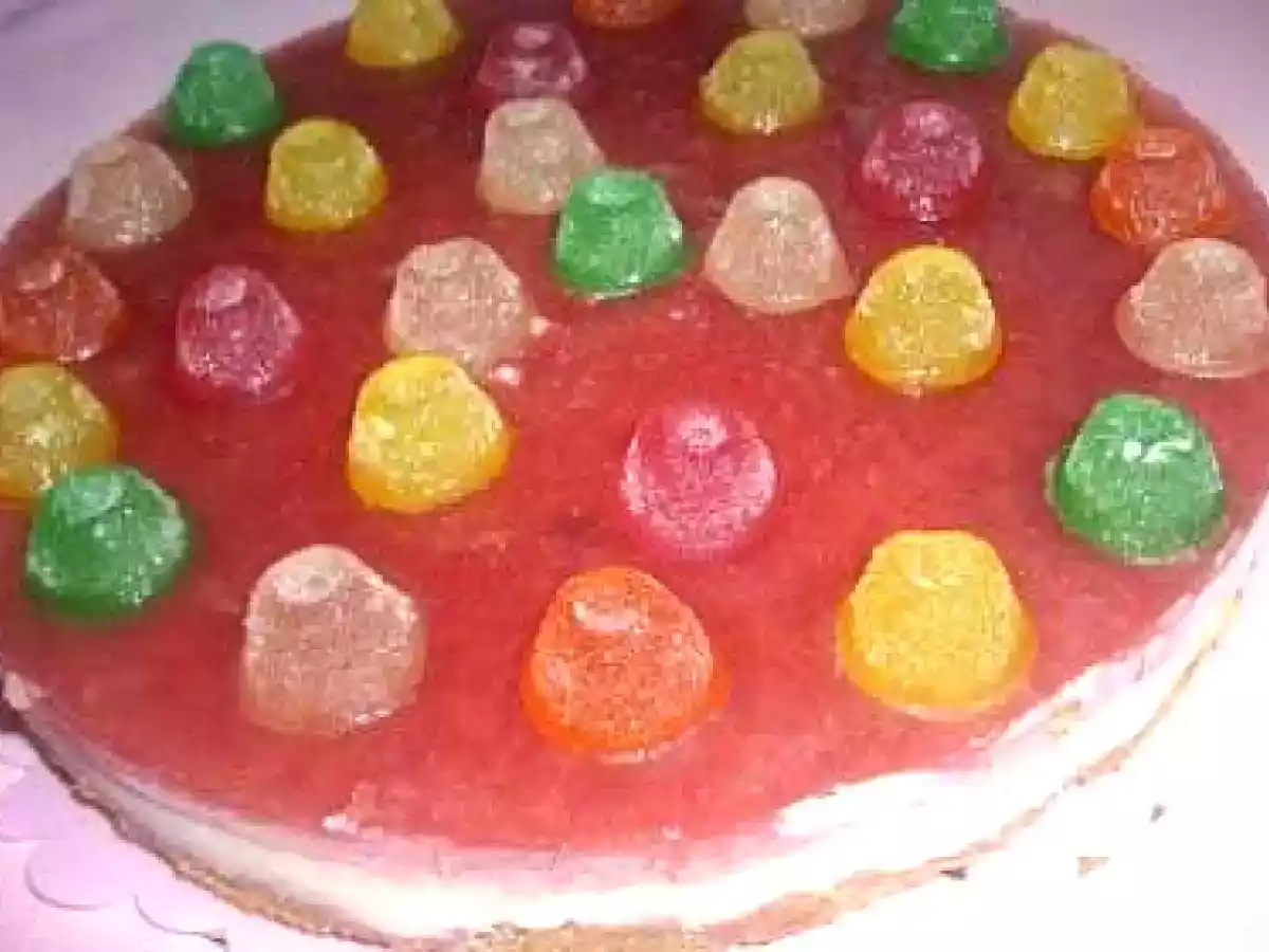 Tarta de Queso, Chocolate Blanco y Gelatina de Fresa