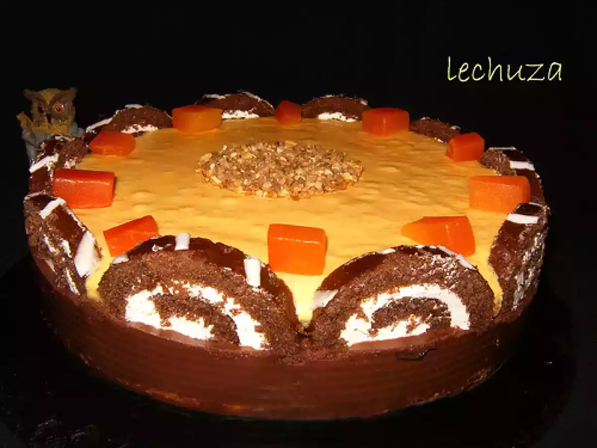 Tarta mousse de limón, chocolate y mango