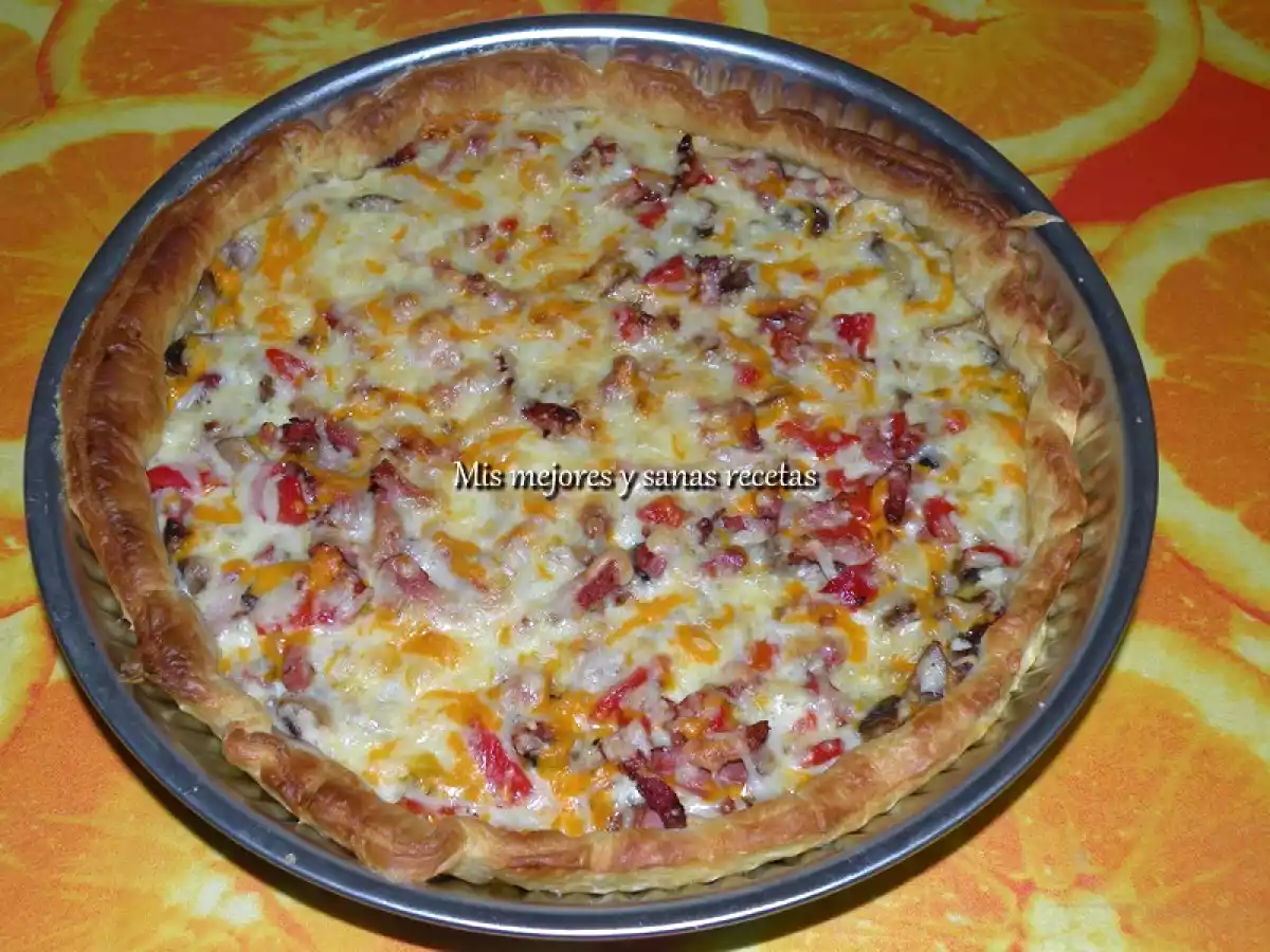 Tarta salada de bacon y champiñones