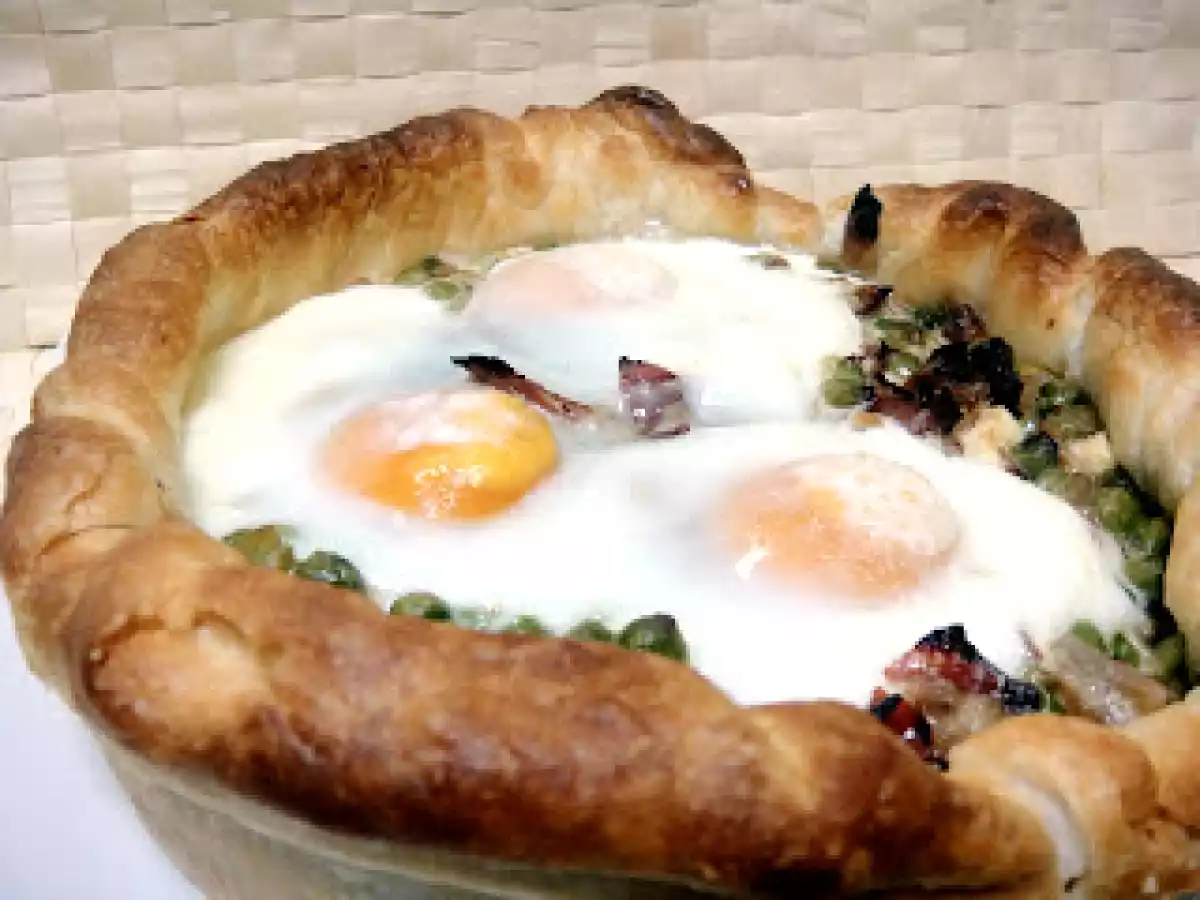 Tartaleta rústica de guisantes, jamón y huevos - foto 4