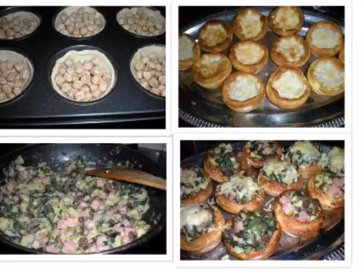 Tartaletas rellenas de verduras y jamón york
