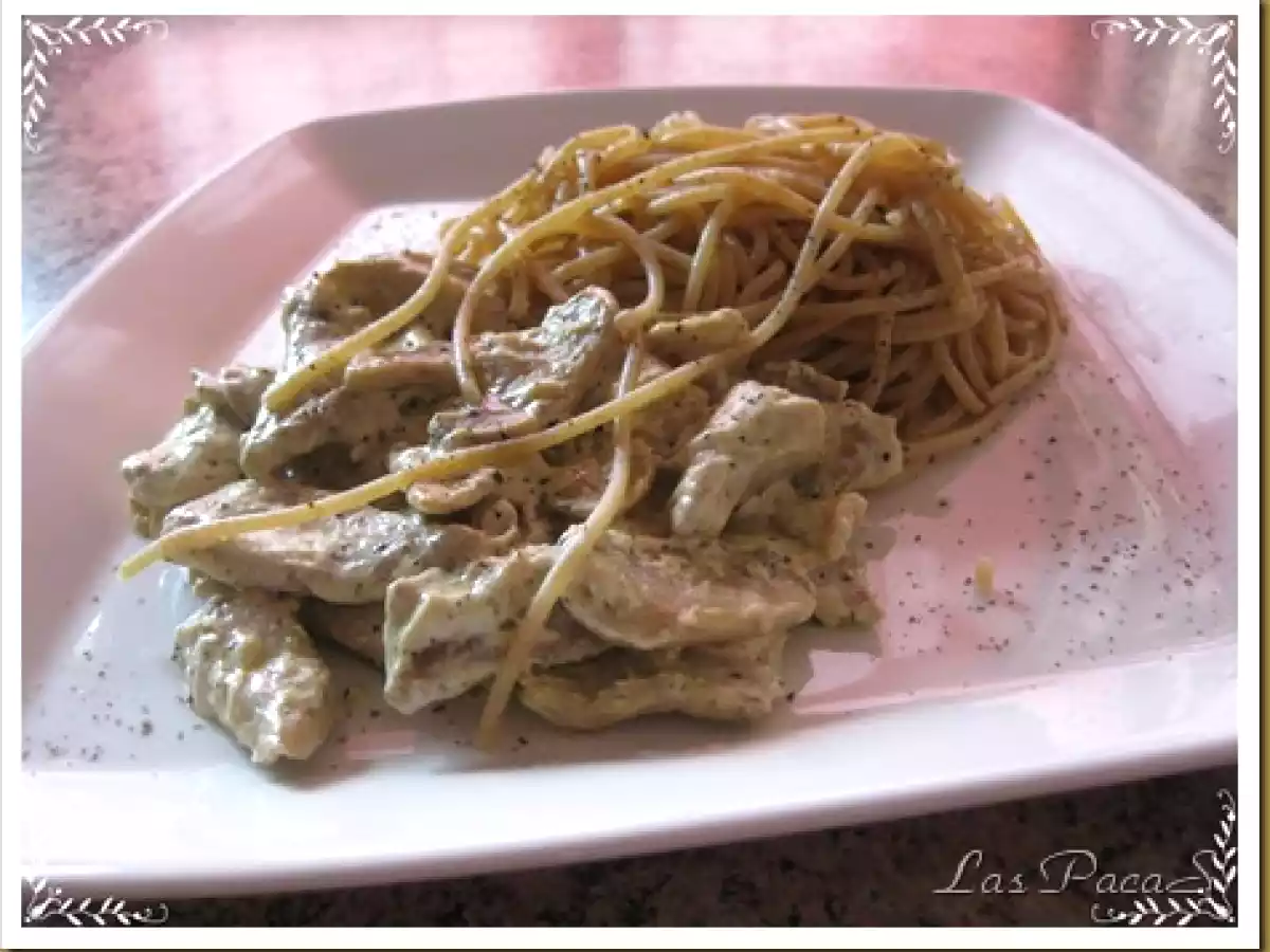 Tiras de Solomillo de Cerdo con Espaguetis integrales