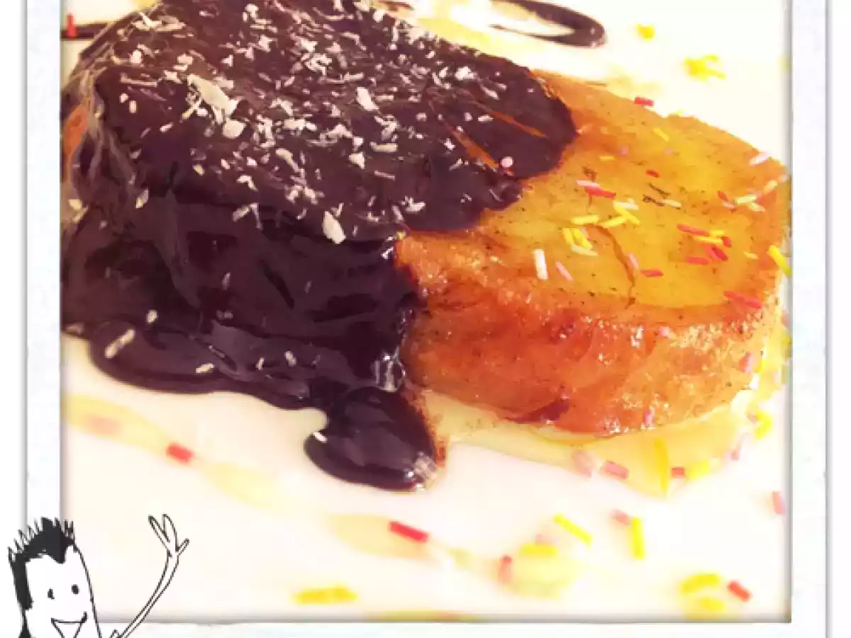 Torrijas en almibar de naranja y chocolate